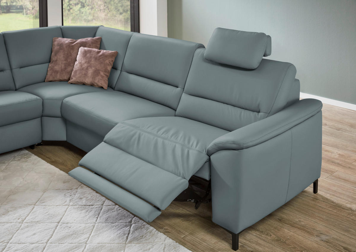 ECKSOFA  in Echtleder Blaugrau  249/290 cm  - Blaugrau/Schwarz, KONVENTIONELL, Leder/Metall (249/290cm) - Beldomo Premium