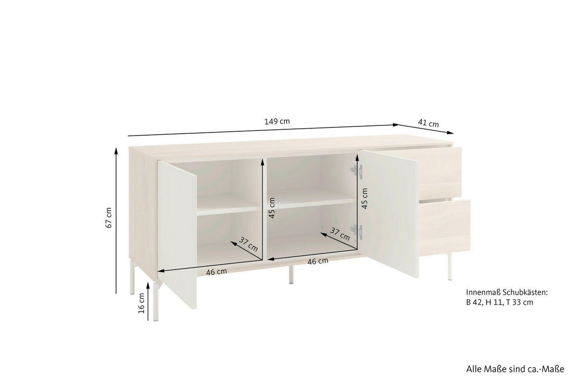 SIDEBOARD LABOE 149/67/41 cm 2 Schublade(n)  - Eiche Bianco/Seidengrau, MODERN, Holzwerkstoff (149/67/41cm) - Schöner Wohnen