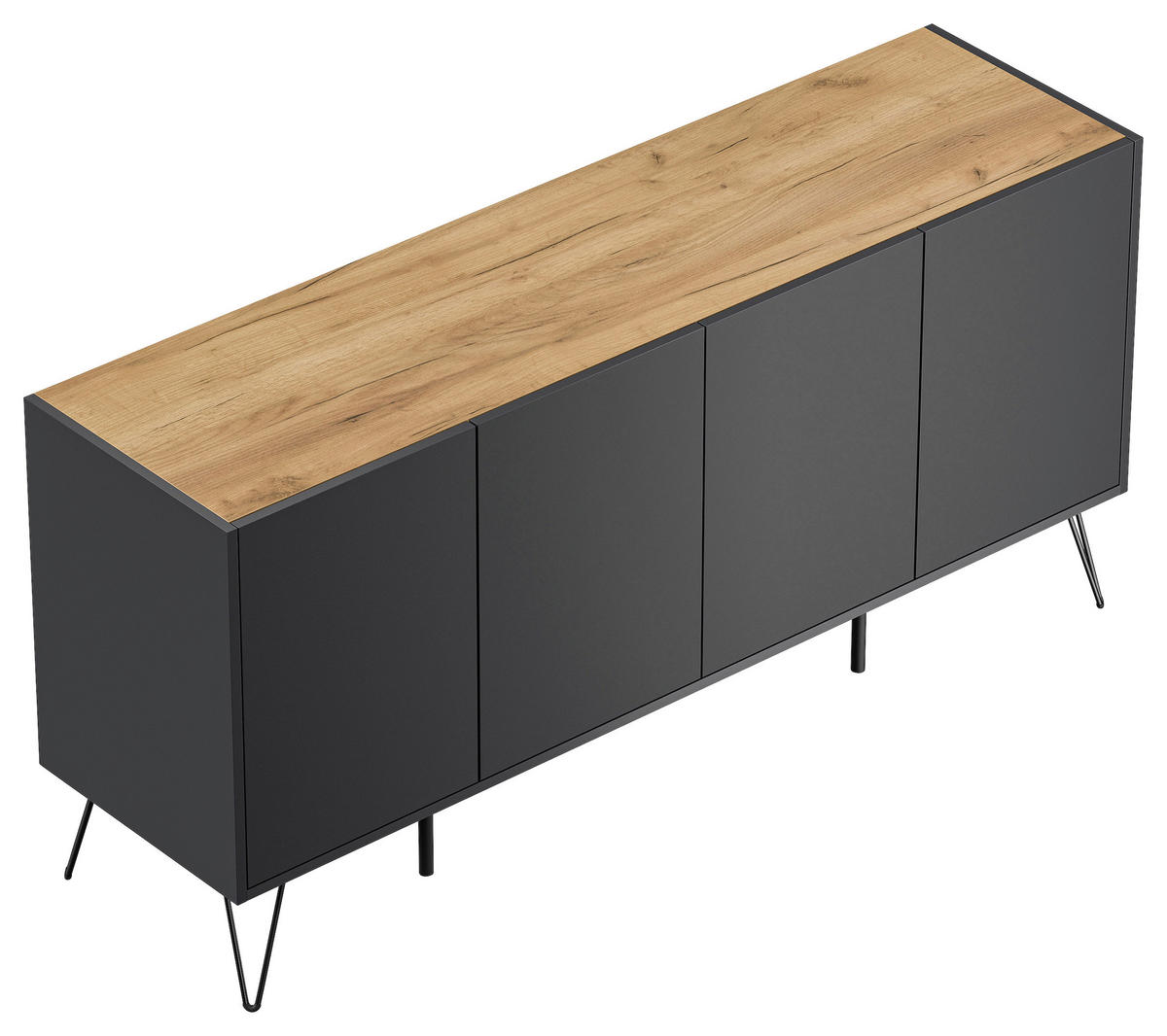 SIDEBOARD Posseik Industrial 155/75,8/42 cm  - Eichefarben/Graphitfarben, Design, Holzwerkstoff/Metall (155/75,8/42cm) - P & B