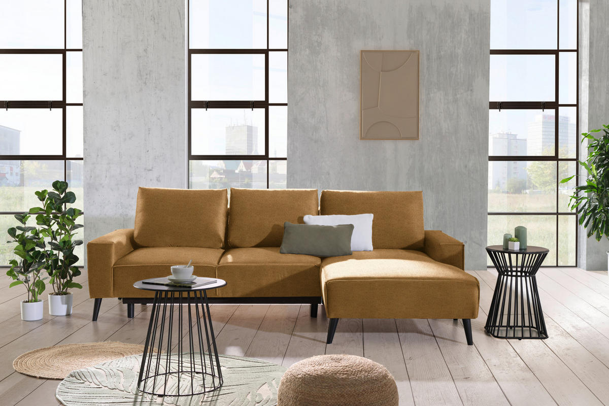 ECKSOFA in Velours Goldfarben  - Goldfarben/Schwarz, Basics, Holz/Textil (260/161cm) - Carryhome