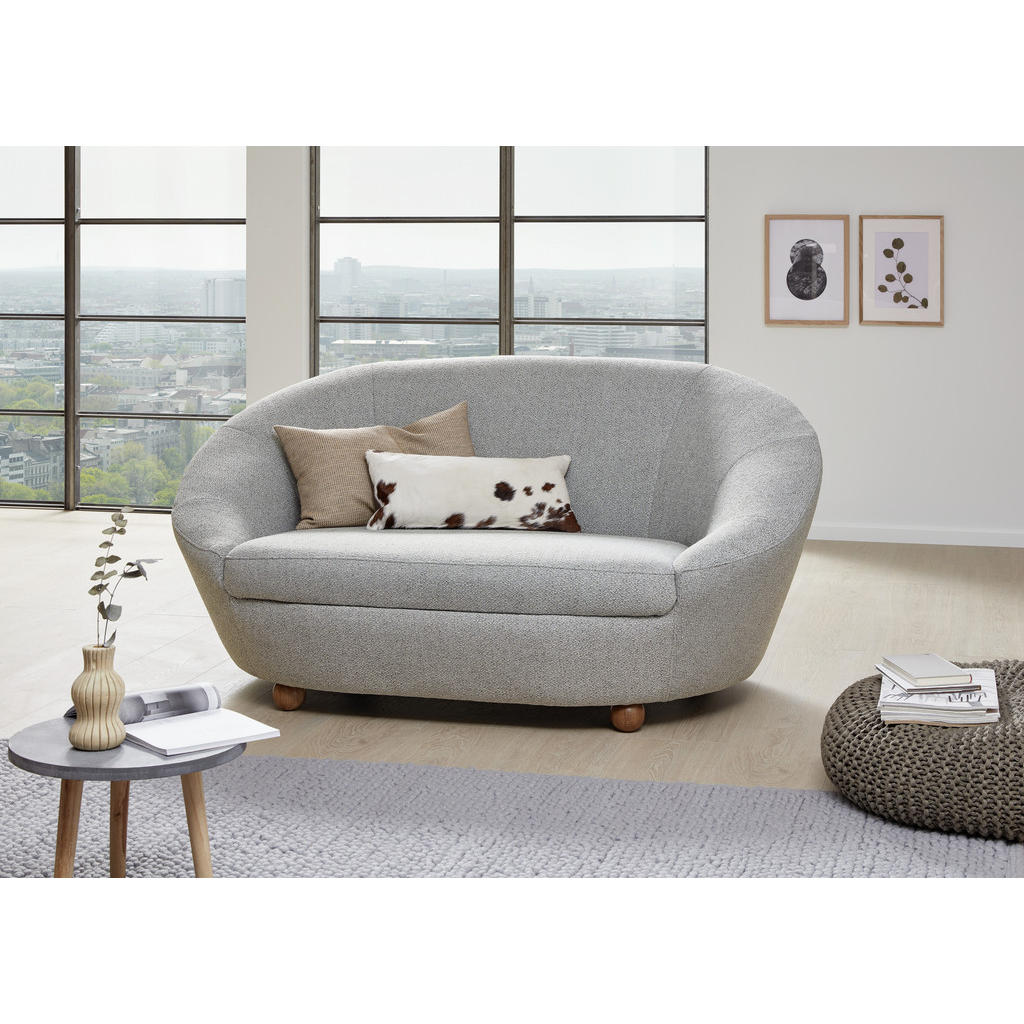 Thumbnail - Looks by W.Joop 2-Sitzer-Sofa Looks IV, Grau, Hellblau, Textil, Eiche, massiv, 178x82x114 cm, Made in EU, Rücken echt, W...