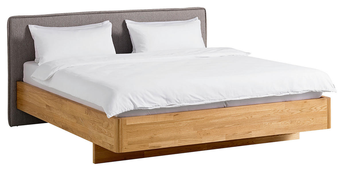 BETT 180/200 cm,  in Wildeiche, gepolstertes Kopfteil, Befestigungsmaterial,  - Wildeiche/Hellgrau, Natur, Holz (180/200cm) - home24