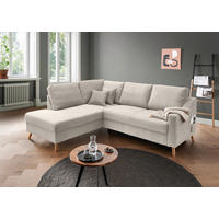ECKSOFA Valentina Beige Cord Zierkissen, Rückenkissen, Schlaffunktion  - Beige/Naturfarben, MODERN, Holz/Textil (200/230cm) - P & B