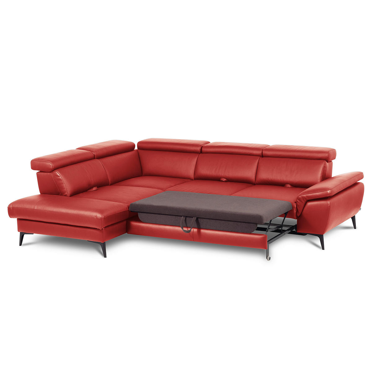 ECKSOFA Rot Echtleder Lederlook Bettkasten, Schlaffunktion, Rücken echt, Armteilverstellung, Kopfteilverstellung, Sitztiefenverstellung  - Rot/Schwarz, Design, Leder/Textil (220/274cm) - Livetastic
