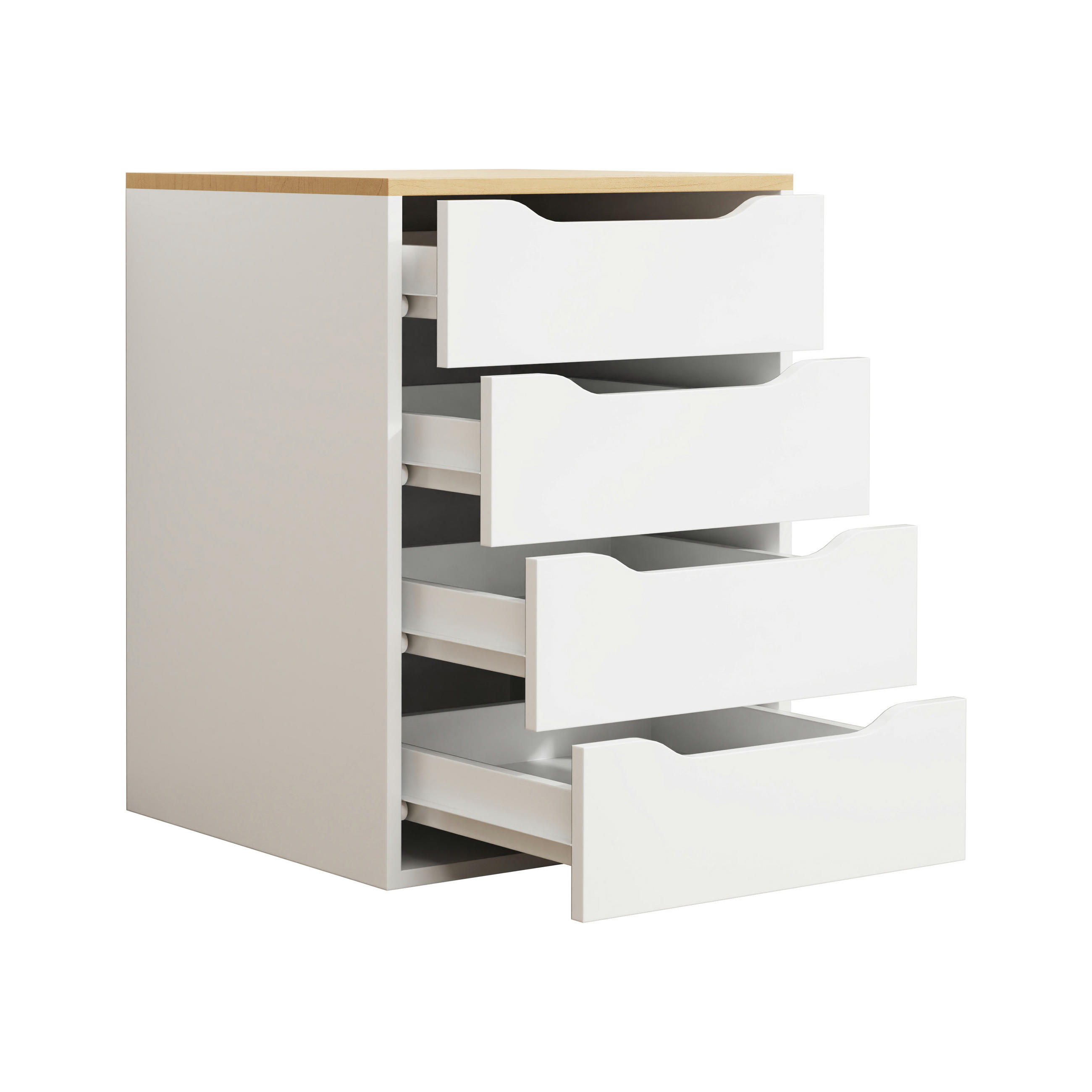 Noptiera, 46/61/42 cm, alb, culoare lemn stejar