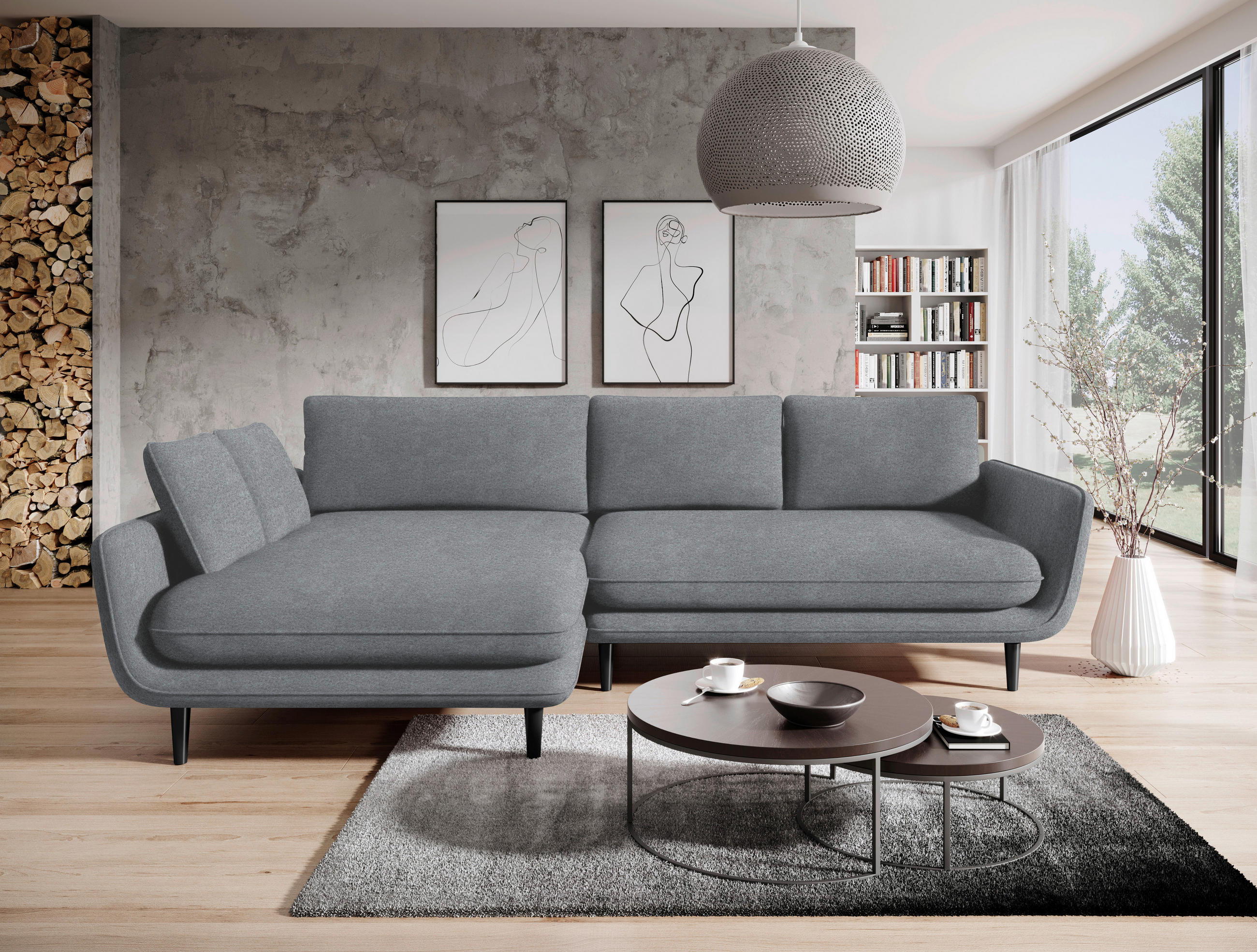 ECKSOFA in Velours Grau  - Schwarz/Grau, Design, Holz/Textil (167/260cm) - Welnova