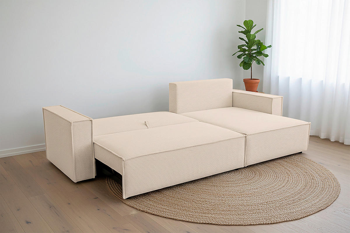 ECKSOFA inkl. Funktionen Beige Cord  - Beige/Schwarz, Design, Textil (267/141cm) - Xora