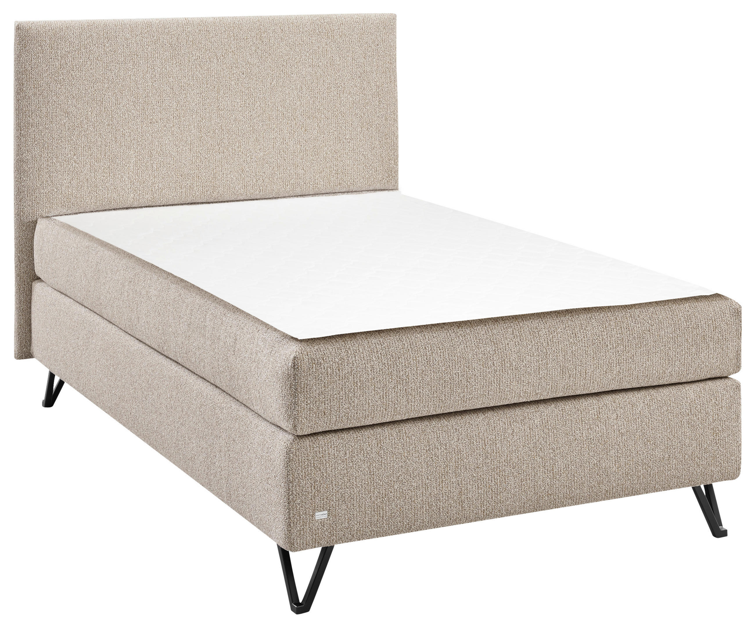 BOXSPRINGBETT 120/200 cm,  in Beige, H2 = mittel  - Beige/Schwarz, Design, Textil/Metall (120/200cm) - RUF Betten
