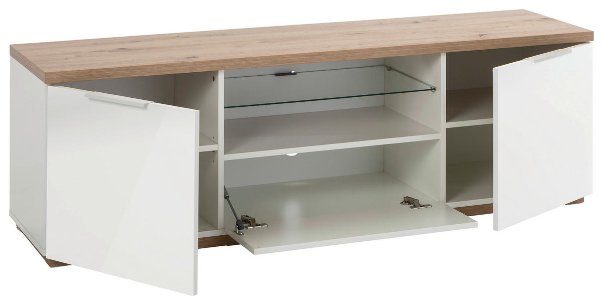 LOWBOARD  in 160/51/40,5 cm  - Weiß Hochglanz/Weiß, MODERN, Glas/Holzwerkstoff (160/51/40,5cm) - Carryhome