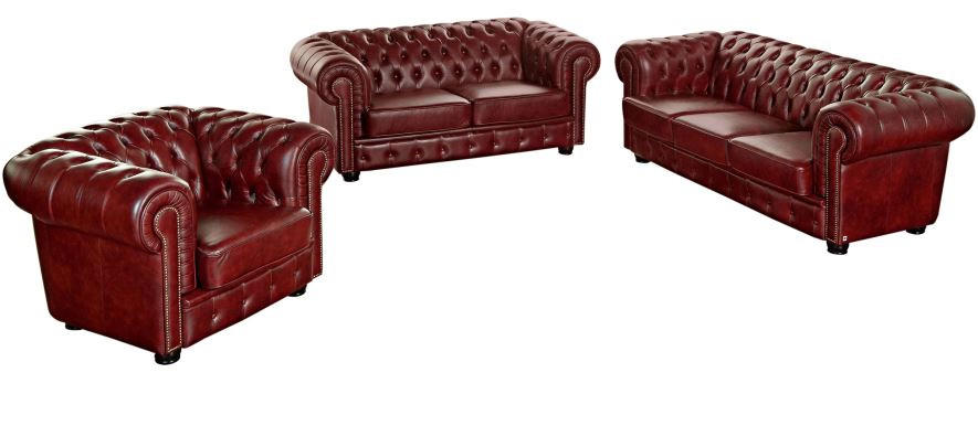 CHESTERFIELD-SITZGARNITUR Rot Echtleder - Rot/Nussbaumfarben, KONVENTIONELL, Leder/Holzwerkstoff - Max Winzer