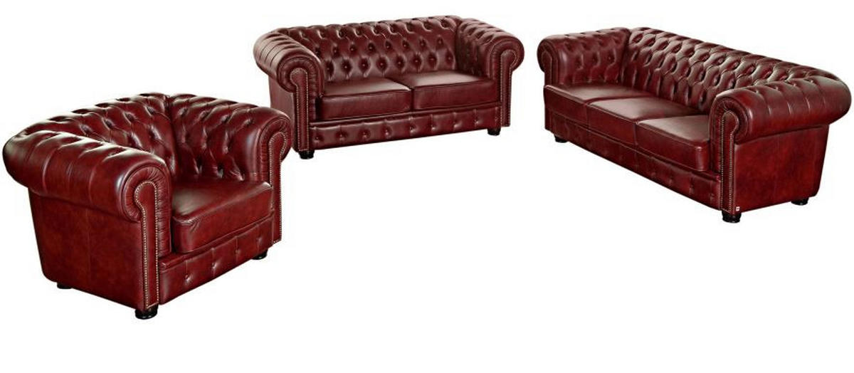 CHESTERFIELD-SOFA Rot Echtleder  - Rot/Nussbaumfarben, KONVENTIONELL, Leder/Holzwerkstoff (174/74/98cm) - Max Winzer