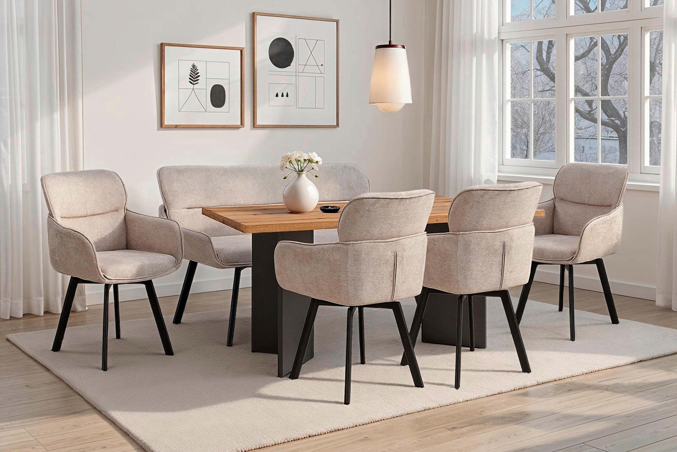 Thumbnail - Mid.you Esstisch, Anthrazit, Eiche, Holzwerkstoff, rechteckig, Wange, 90x75.5x160 cm, FSC Mix, in verschiedenen Größen e...