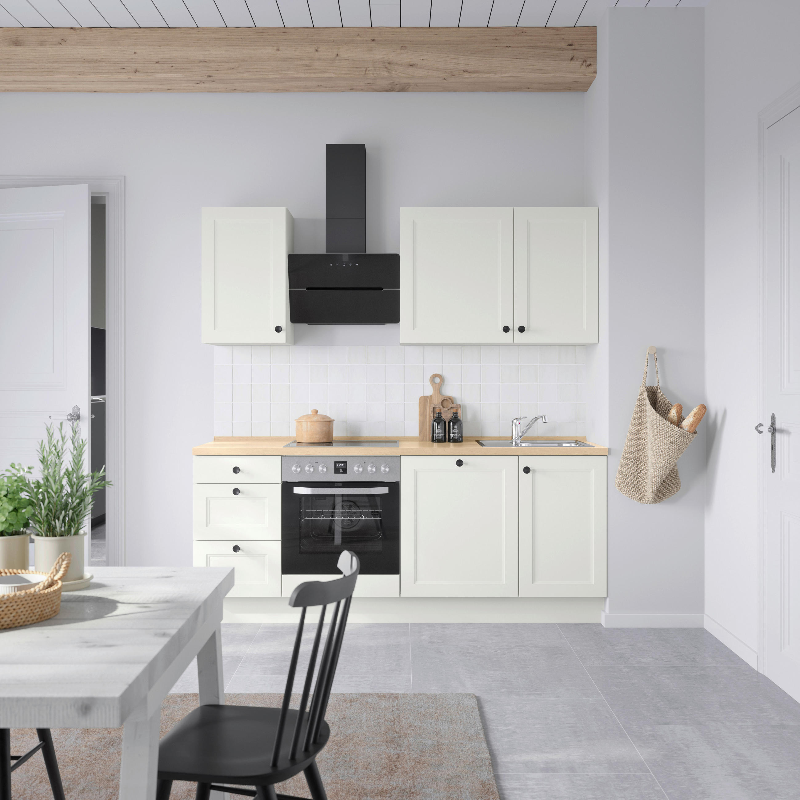 KÜCHENBLOCK 210 cm   in Weiß, Eichefarben  - Eichefarben/Schwarz, MODERN, Holzwerkstoff/Metall (210cm) - Nobilia