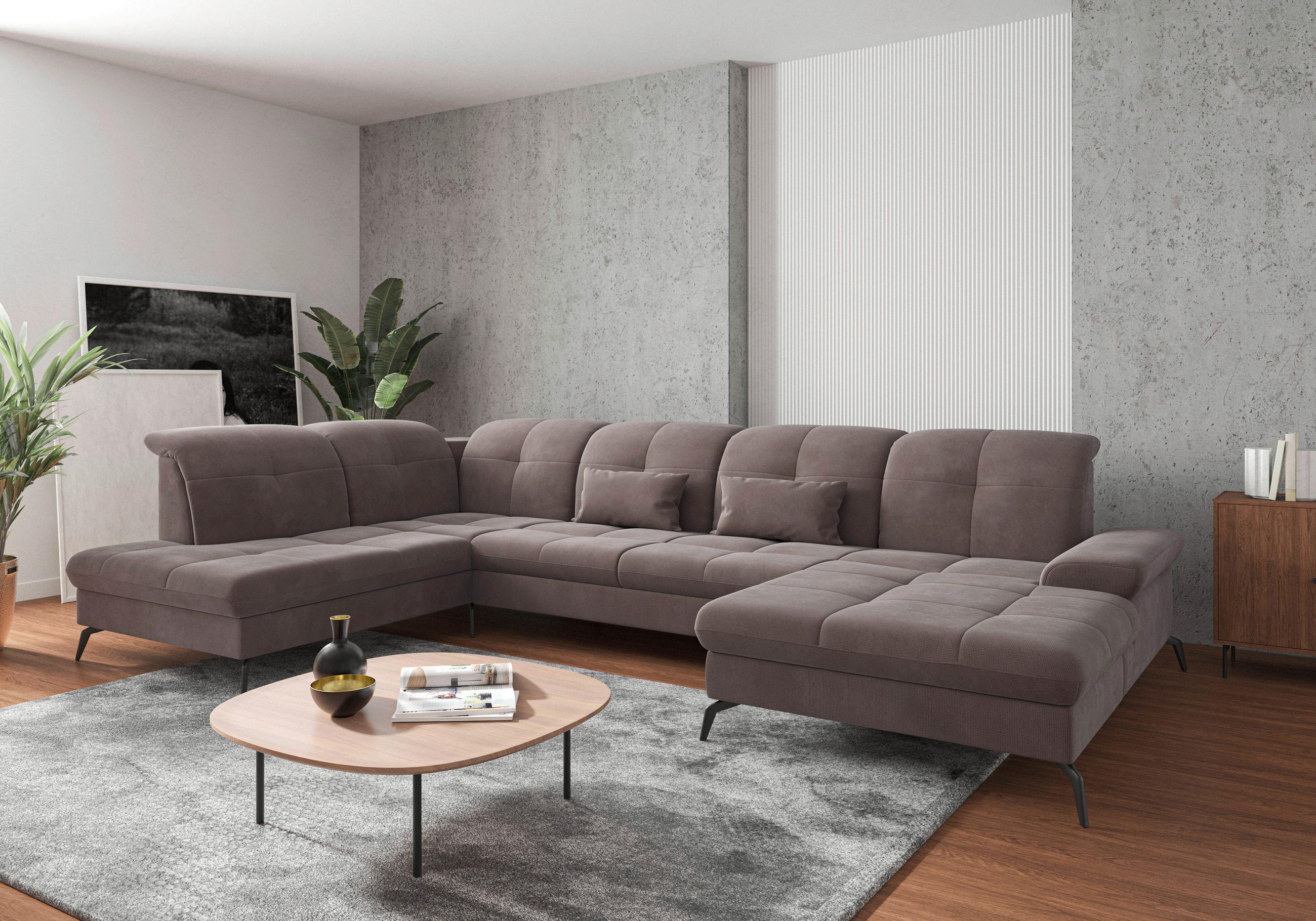WOHNLANDSCHAFT in Flachgewebe Taupe  - Taupe/Schwarz, Konventionell, Textil/Metall (231/357/185cm) - Sit & More