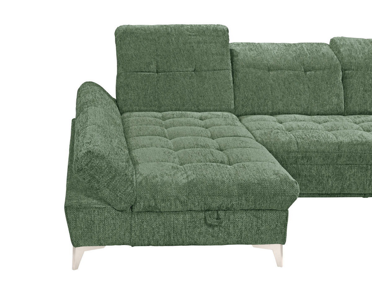 WOHNLANDSCHAFT MERCY Dunkelgrün Mikrovelours  - Kaschmir/Dunkelgrün, MODERN, Kunststoff/Textil (169/348/245cm) - MID.YOU