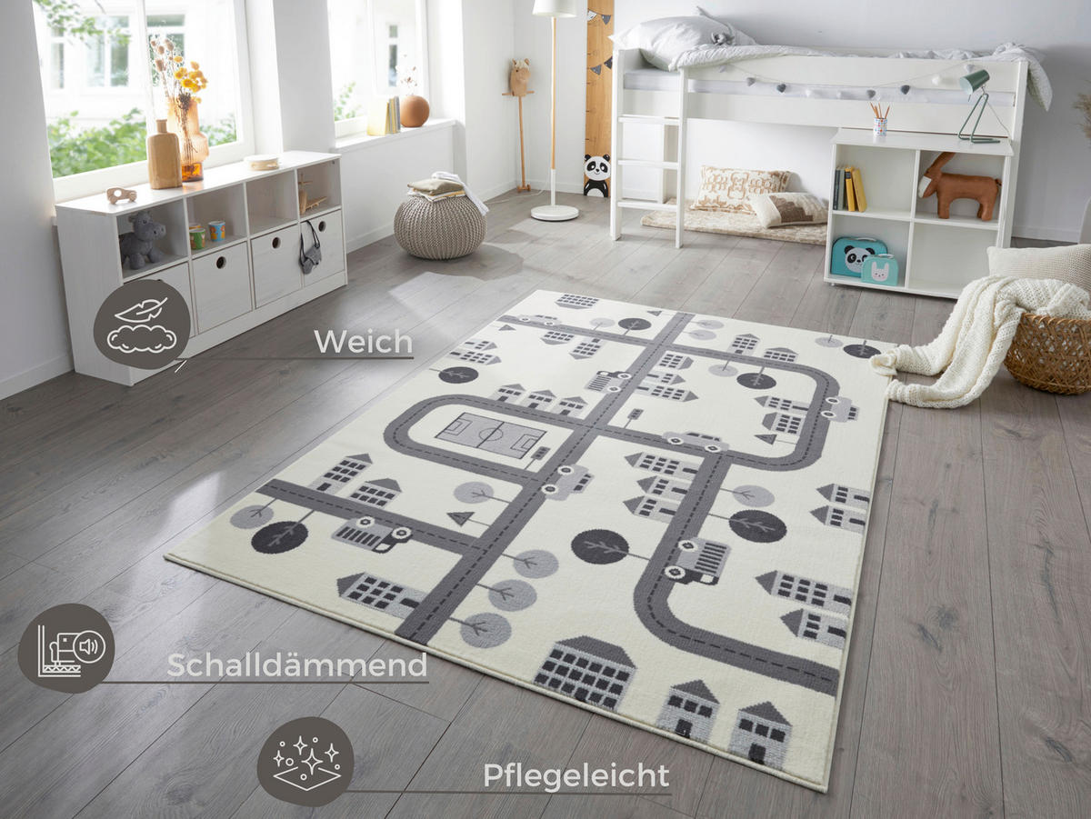 SPIELTEPPICH 80/150 cm Adventures  - Creme/Grau, Design, Kunststoff/Textil (80/150cm) - Hanse Home