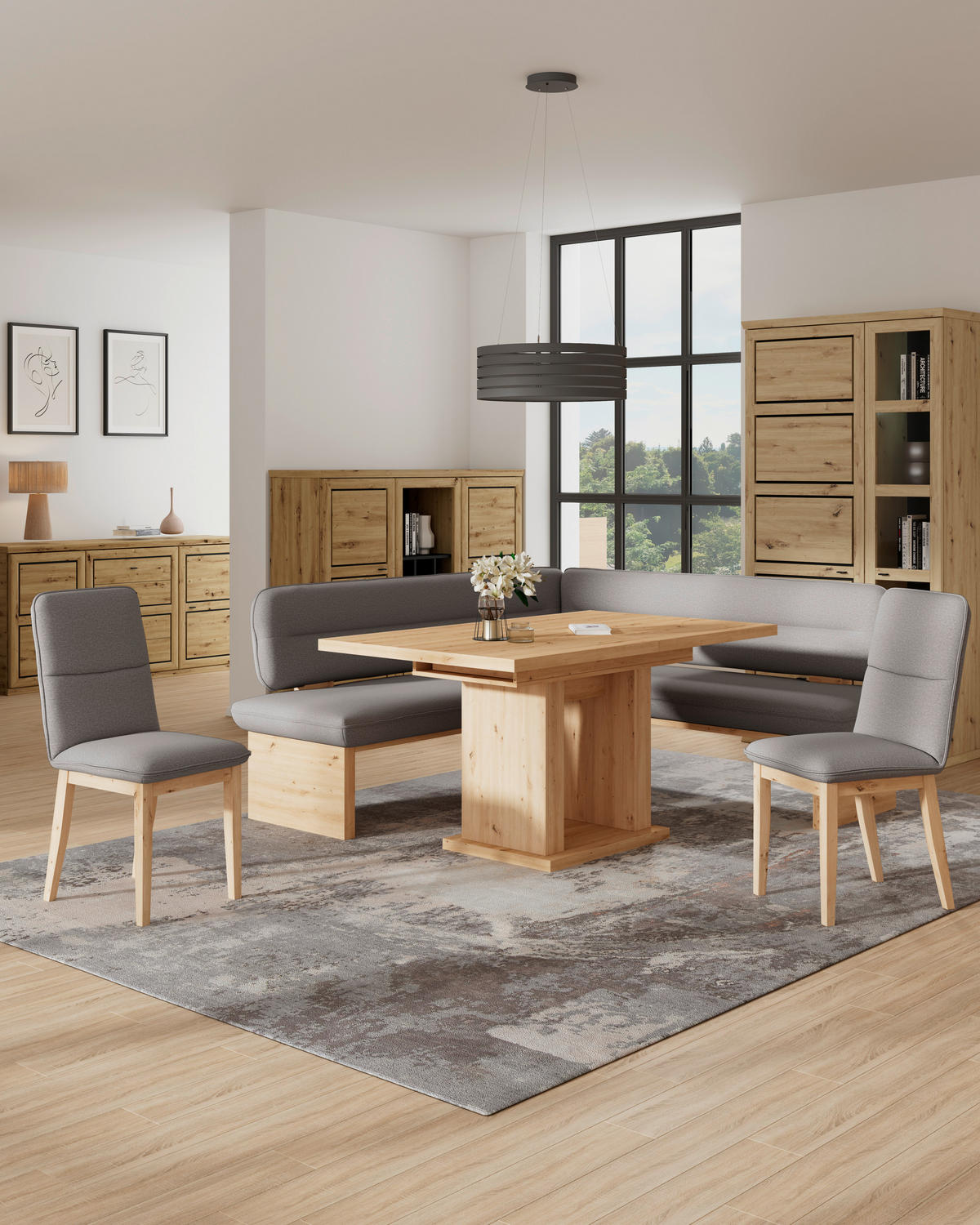 ECKBANK 192/170 cm Webstoff Dunkelgrau Eiche Sperrholz   - Eichefarben/Dunkelgrau, KONVENTIONELL, Holz/Textil (192/170cm) - Livetastic