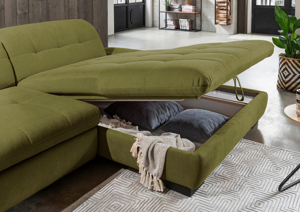 ECKSOFA in Mikrofaser Grün  - Schwarz/Grün, Design, Textil/Metall (290/198cm) - Xora