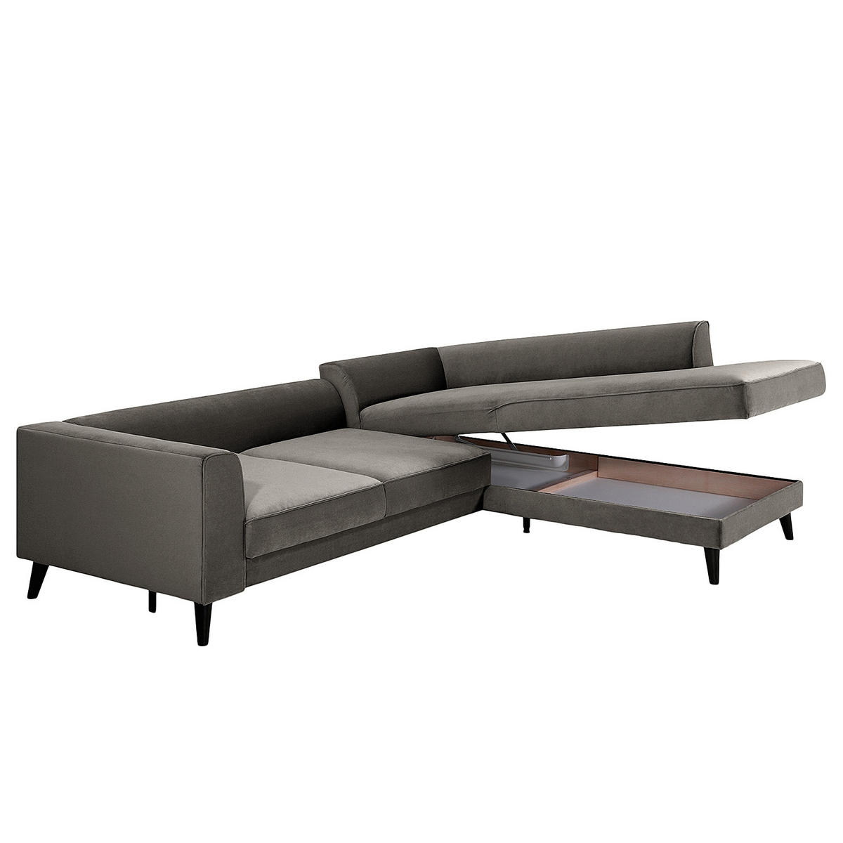 ECKSCHLAFSOFA  mit Typenauswahl, Bettkasten erhältlich, Sitzqualitäten, seitenverkehrt erhältlich, Schlafen auf Sitzhöhe, Bettfunktion erhältlich, Rücken echt Samt Grau  - Wengefarben/Grau, MODERN, Holz/Textil (264/85/203cm) - Trendmanufaktur
