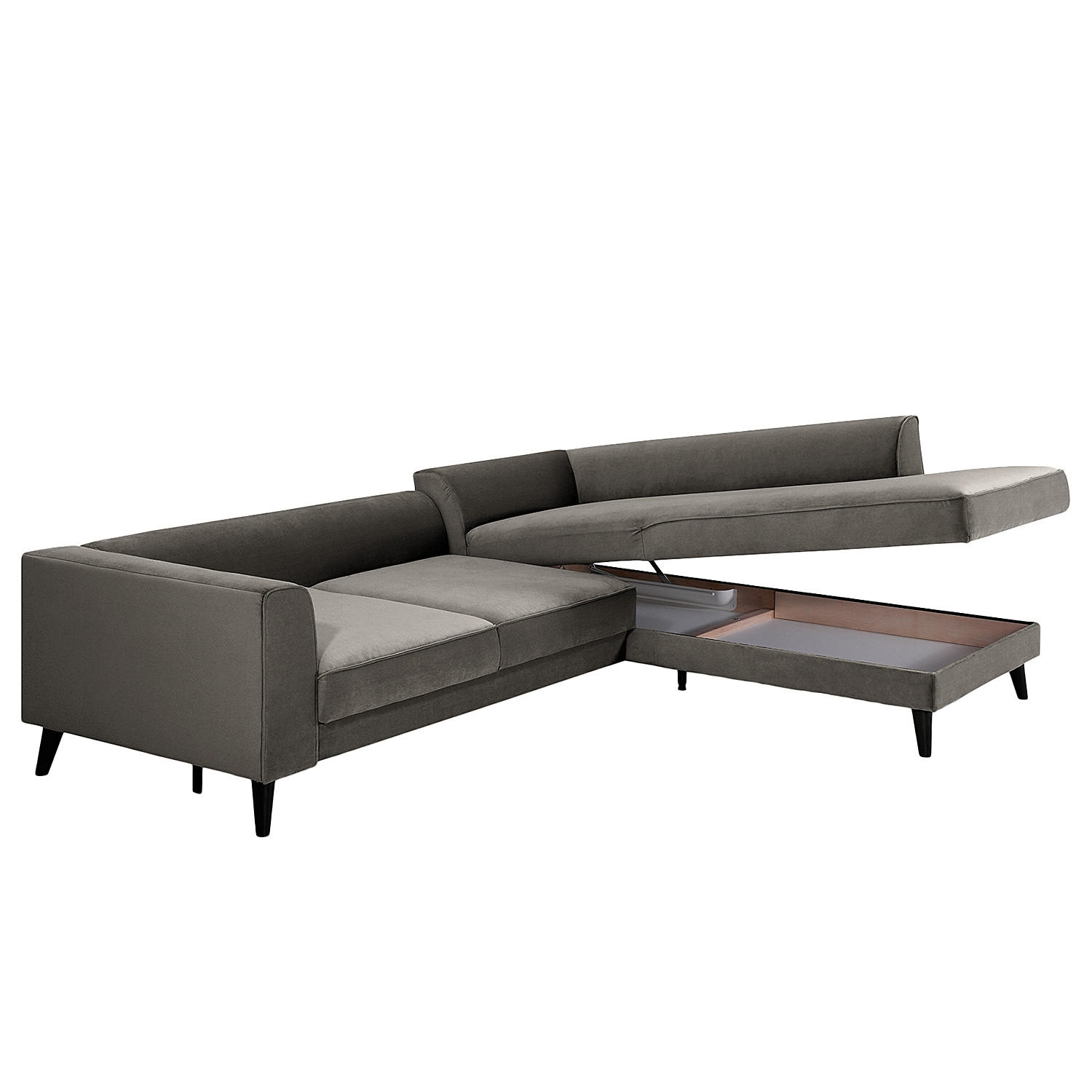 Thumbnail - Trendmanufaktur Eckschlafsofa, Grau, Textil, 4-Sitzer, 264x85x203 cm, Made in Europe, Typenauswahl, Bettkasten erhältlic...
