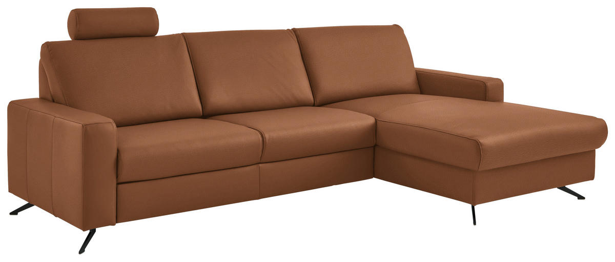 ECKSOFA in Echtleder Cognac  267/165 cm  - Cognac/Schwarz, Design, Leder/Metall (267/165cm) - Beldomo Premium