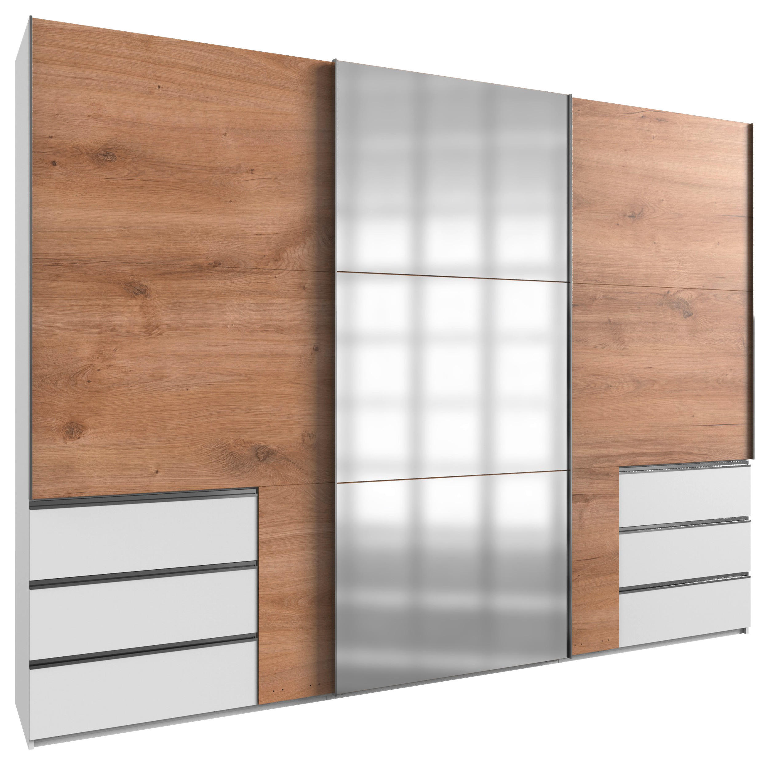 SCHWEBETÜRENSCHRANK 300/236/65 cm 3-türig Weiß, Eichefarben  - Chromfarben/Eichefarben, MODERN, Holzwerkstoff (300/236/65cm) - MID.YOU