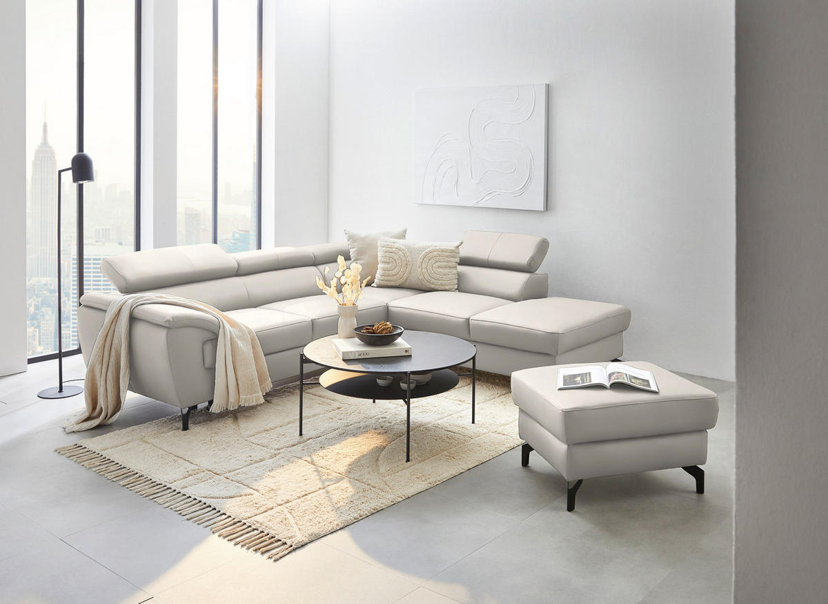 ECKSOFA in Lederlook Kombination Echtleder/Lederlook Ecru  - Ecru/Schwarz, Design, Leder/Textil (256/220cm) - Celina Home