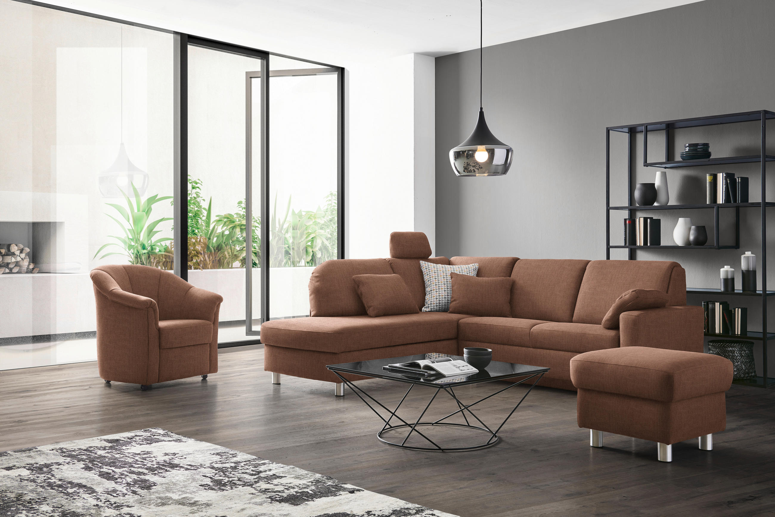 ECKSOFA in Chenille Braun  208/227 cm  - Alufarben/Braun, KONVENTIONELL, Textil/Metall (208/227cm) - Sedda
