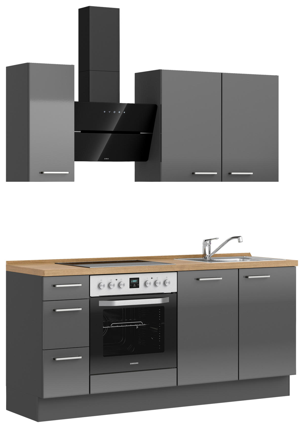 KÜCHENBLOCK Flash 180 cm  in Eichefarben, Schieferfarben  - Schieferfarben/Edelstahlfarben, MODERN, Holzwerkstoff/Metall (180cm) - Nobilia