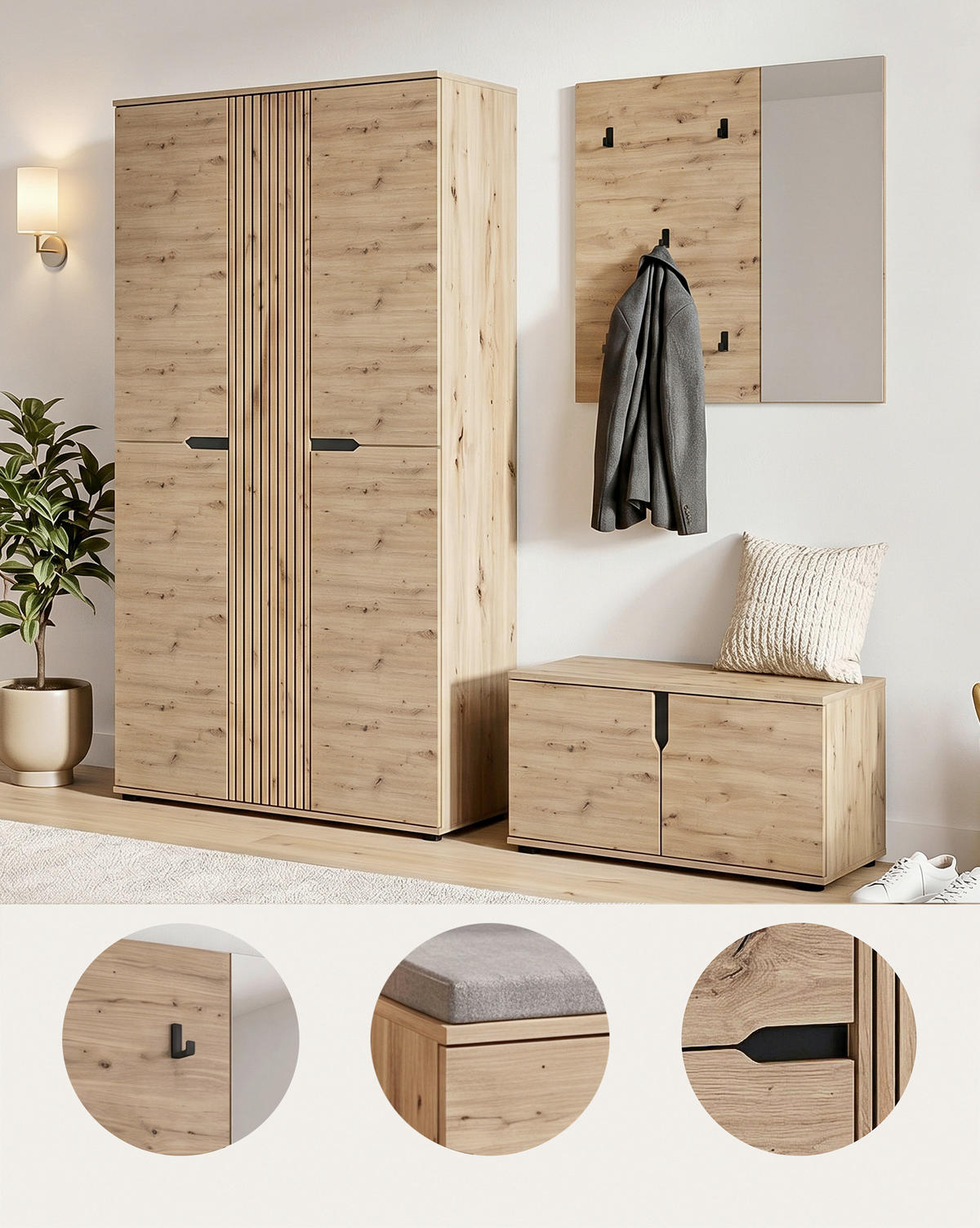 GARDEROBE 3-teilig  in 199/191/37 cm  - Eiche Artisan, Design, Holzwerkstoff (199/191/37cm) - MID.YOU