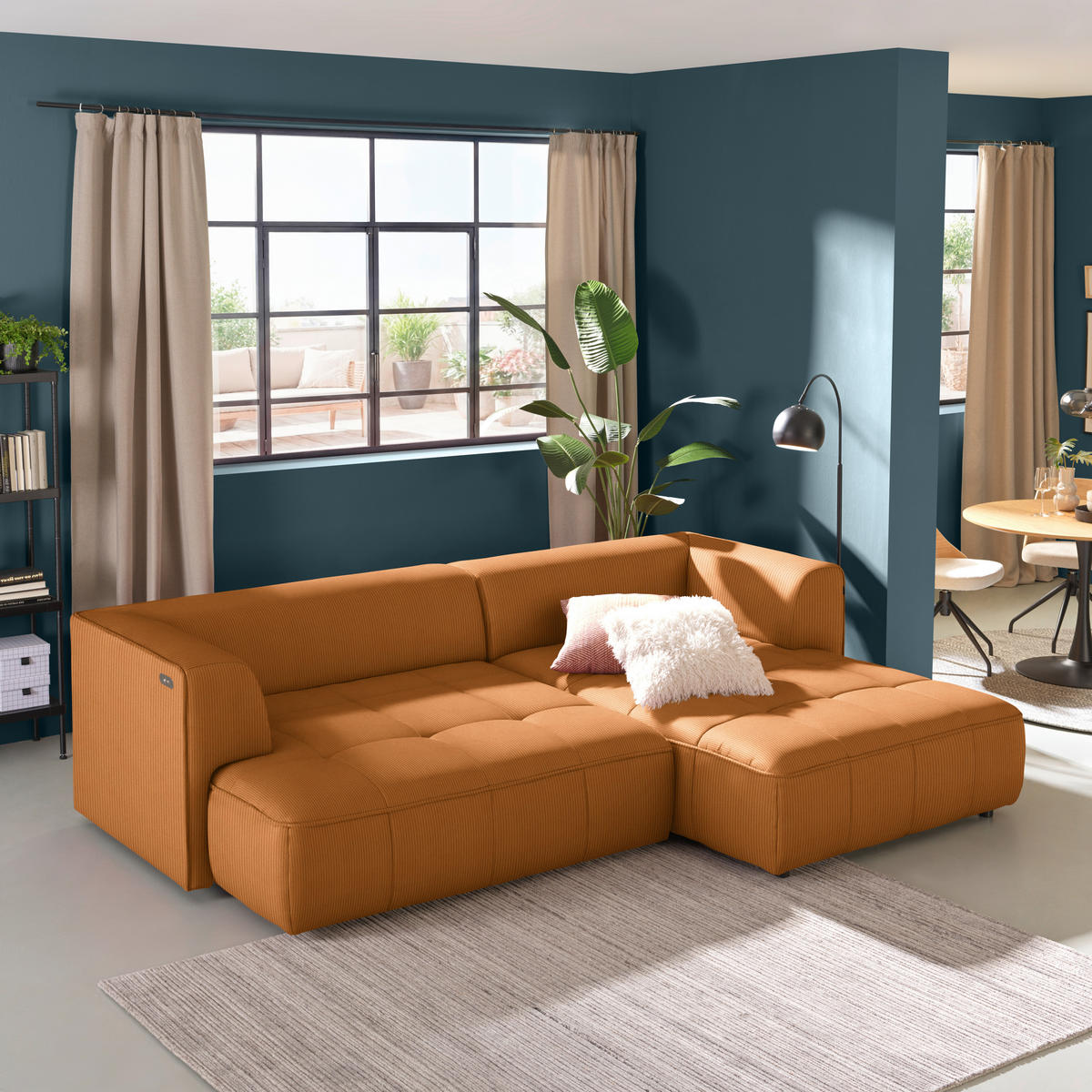 ECKSOFA Currygelb Feincord Zierkissen, Rückenkissen, Sitzvorzug  - Currygelb/Schwarz, Design, Kunststoff/Textil (288/188cm) - Welnova