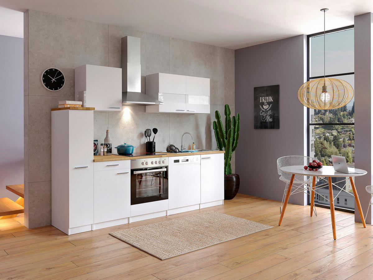 KÜCHENBLOCK 250 cm   in Weiss  - Weiss/Edelstahlfarben, Basics, Holzwerkstoff/Metall (250cm) - Respekta