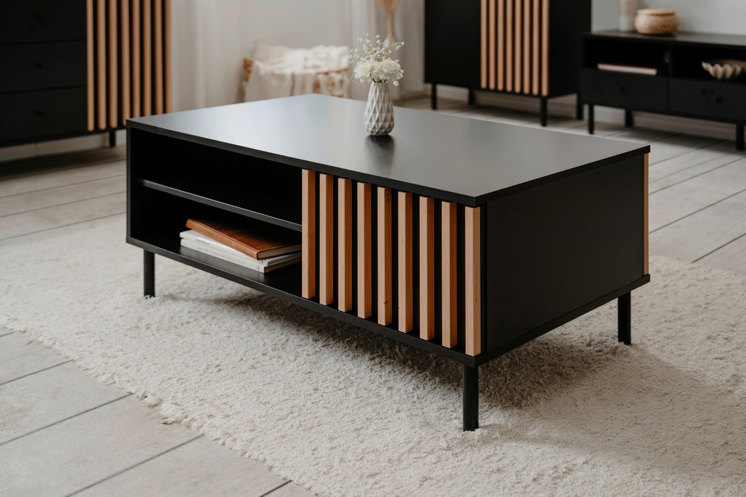 COUCHTISCH 110,5/67/47 cm rechteckig Schwarz, Eiche Artisan  - Schwarz/Eiche Artisan, Design, Holzwerkstoff/Metall (110,5/67/47cm) - Livetastic