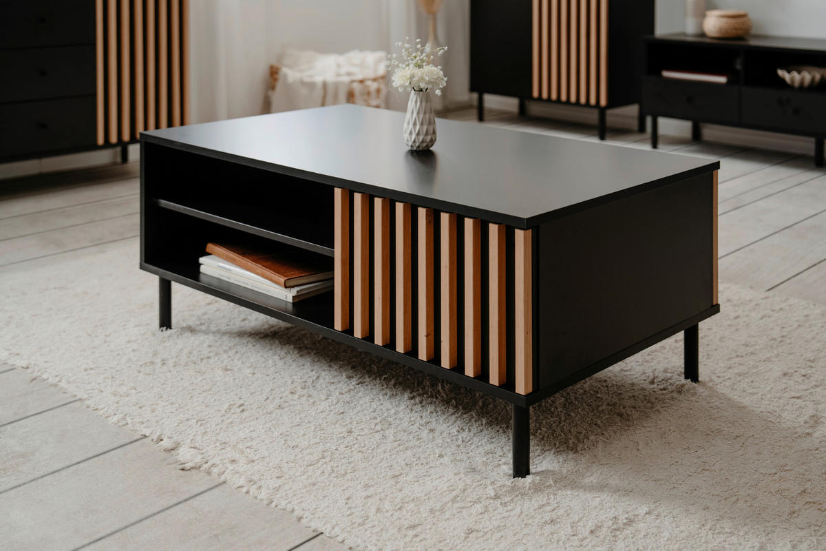 COUCHTISCH in Holzwerkstoff 110,5/67/47 cm  - Schwarz/Eiche Artisan, Design, Holzwerkstoff/Metall (110,5/67/47cm) - Livetastic