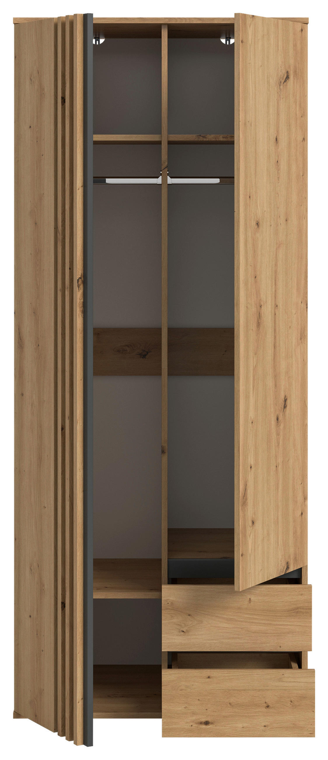 DREHTÜRENSCHRANK 80/192/56 cm,  in Anthrazit, Eiche Artisan, 2-türig  - Anthrazit/Eiche Artisan, ROMANTIK / LANDHAUS, Holzwerkstoff (80/192/56cm) - Livetastic