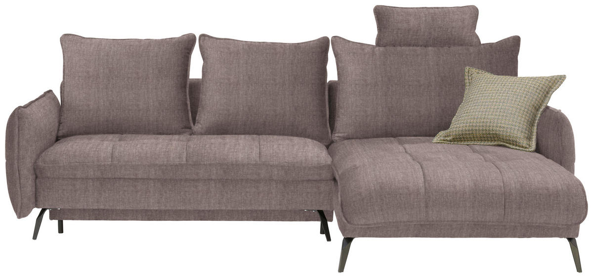 ECKSOFA in Flachgewebe Taupe  - Taupe/Schwarz, Design, Textil/Metall (273/180cm) - Hom`in