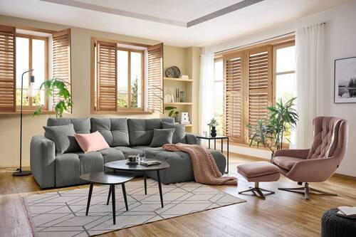 ECKSOFA in Chenille Dunkelgrau  - Dunkelgrau/Schwarz, Modern, Kunststoff/Textil (276/172cm) - Hom`in