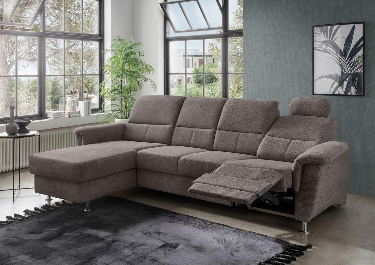 ECKSOFA Graubraun Chenille  - Chromfarben/Graubraun, KONVENTIONELL, Textil/Metall (165/292cm) - Livetastic