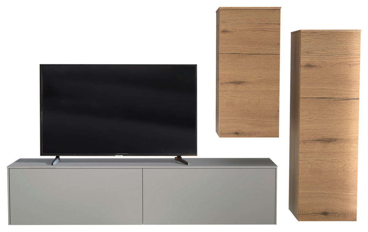 WOHNWAND 3-teilig  in Eichefarben, Hellgrau, Hellbraun  234/174/37 cm  - Hellbraun/Eichefarben, Design, Holzwerkstoff (234/174/37cm) - Celina Home