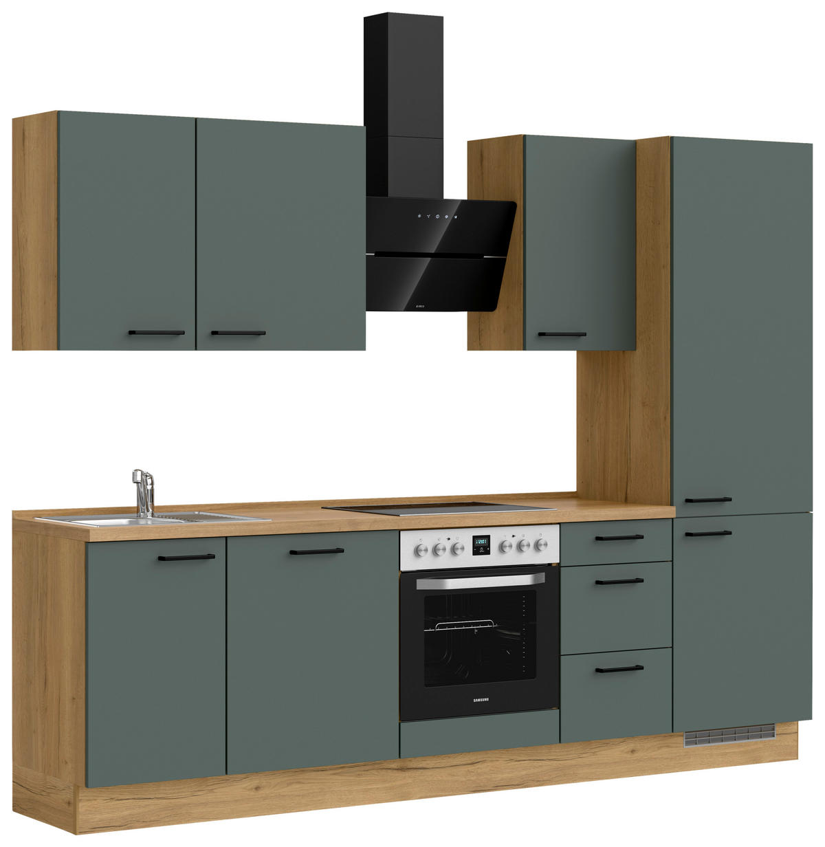 KÜCHENBLOCK 270 cm   in Eichefarben, Dunkelgrün  - Dunkelgrün/Eichefarben, MODERN, Holzwerkstoff/Metall (270cm) - Nobilia