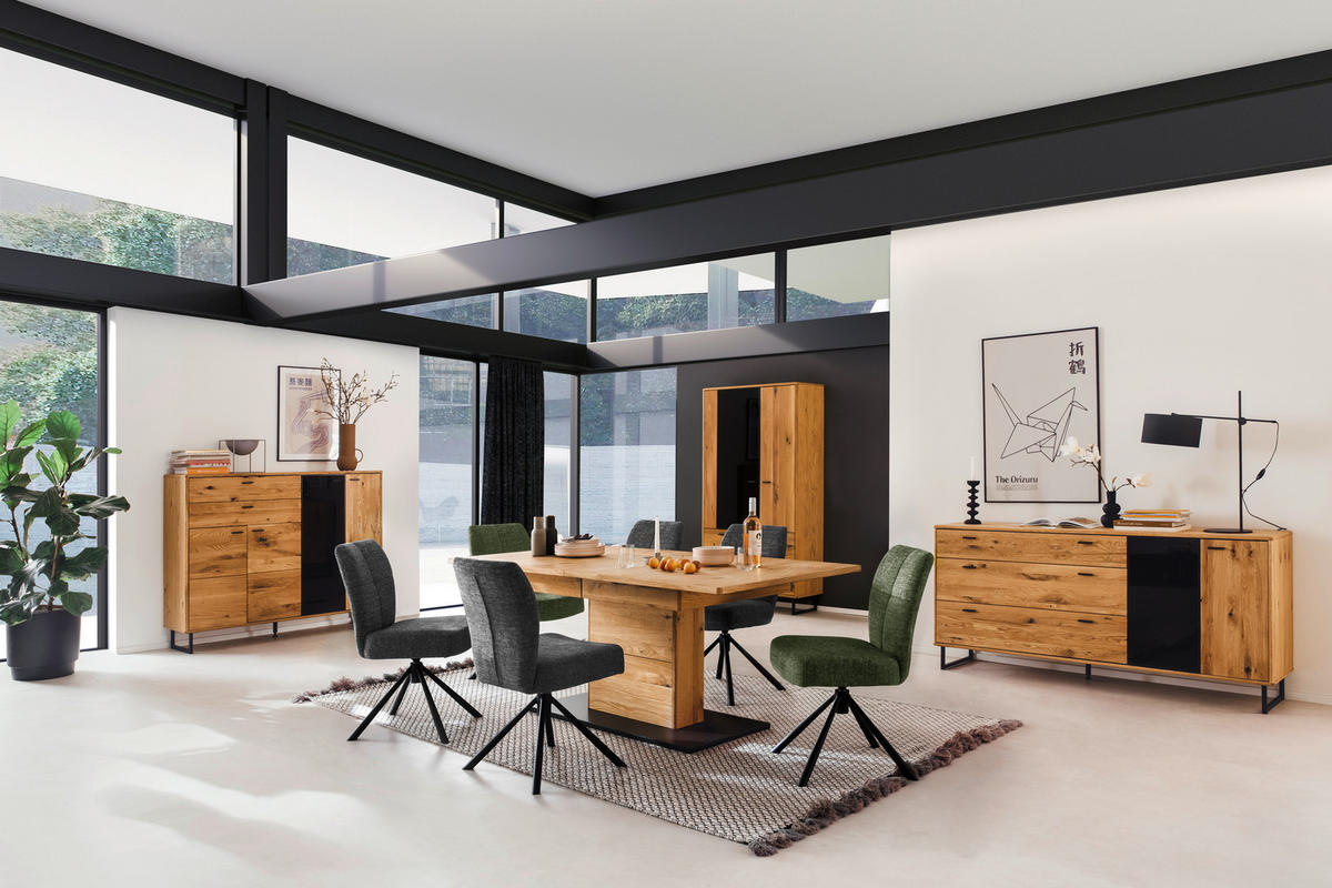 VITRINE in furniert, teilmassiv Balkeneiche Wildeiche  - Wildeiche/Anthrazit, Design, Glas/Holz (100/186/37cm) - MID.YOU