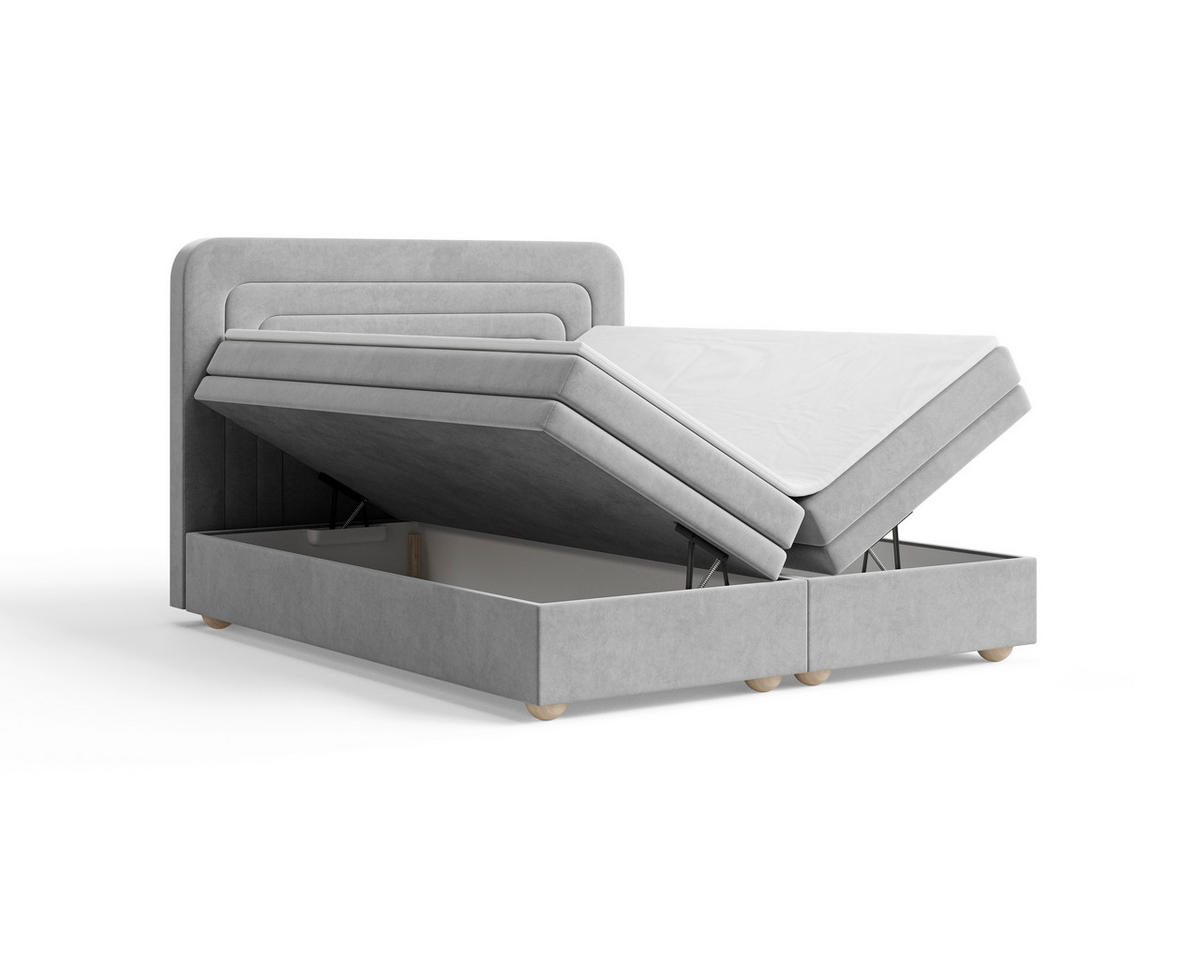 BOXBETT 180/200 cm,  in Grau, gepolstertes Kopfteil, Bettkasten, Topper, H2 + H3 = mittel + fest  - Braun/Grau, MODERN, Holz/Kunststoff (180/200cm) - Livetastic