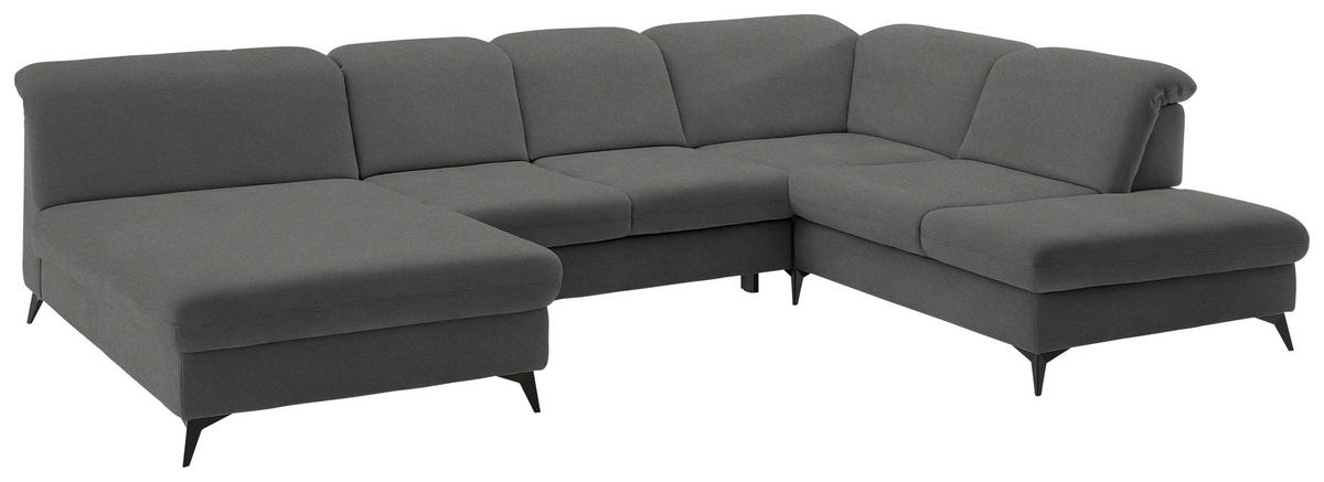 WOHNLANDSCHAFT  in Chenille Grau  - Schwarz/Grau, Design, Textil/Metall (198/369/255cm) - Beldomo Style