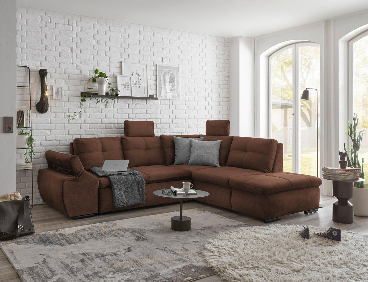 ECKSOFA in Mikrovelours Kupferfarben  - Schwarz/Kupferfarben, Konventionell, Kunststoff/Textil (265/217cm) - Carryhome