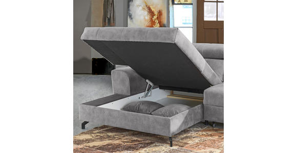 ECKSOFA Hellgrau Velours  - Hellgrau/Schwarz, Design, Textil/Metall (181/267cm) - Carryhome