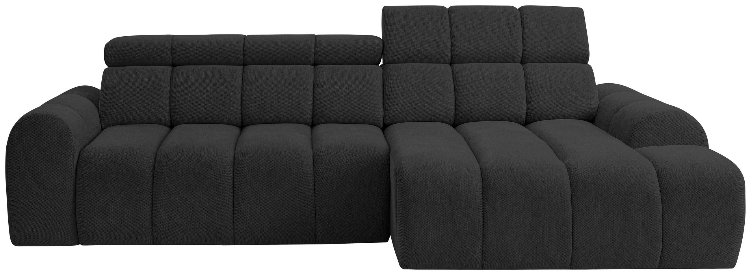 ECKSOFA Schwarz Chenille Bettkasten, Rücken echt, Kopfteilverstellung, Sitzvorzug  - Schwarz, Design, Kunststoff/Textil (290/152cm) - Stylife