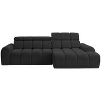 ECKSOFA Schwarz Chenille Bettkasten, Rücken echt, Kopfteilverstellung, Sitzvorzug  - Schwarz, Design, Kunststoff/Textil (290/152cm) - Stylife