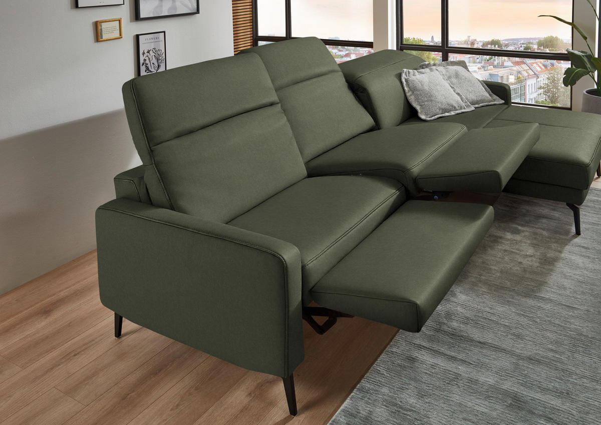 ECKSOFA  Echtleder Graugrün  - Schwarz/Graugrün, Design, Leder/Metall (323/179cm) - Dieter Knoll