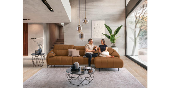 ECKSOFA in Echtleder Currygelb 313/165 cm - Currygelb/Cognac, Design, Leder/Metall (313/165cm) - Emilio Belluti