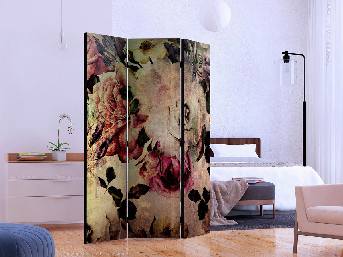PARAVENT mit 3  Flügel - Beige/Rosa, Basics, Holz/Textil (135/172/3cm) - artgeist